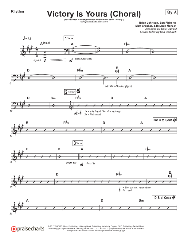 Victory Is Yours (Choral Anthem SATB) Rhythm Chart (Bethel Music / Bethany Wohrle / Arr. Luke Gambill)