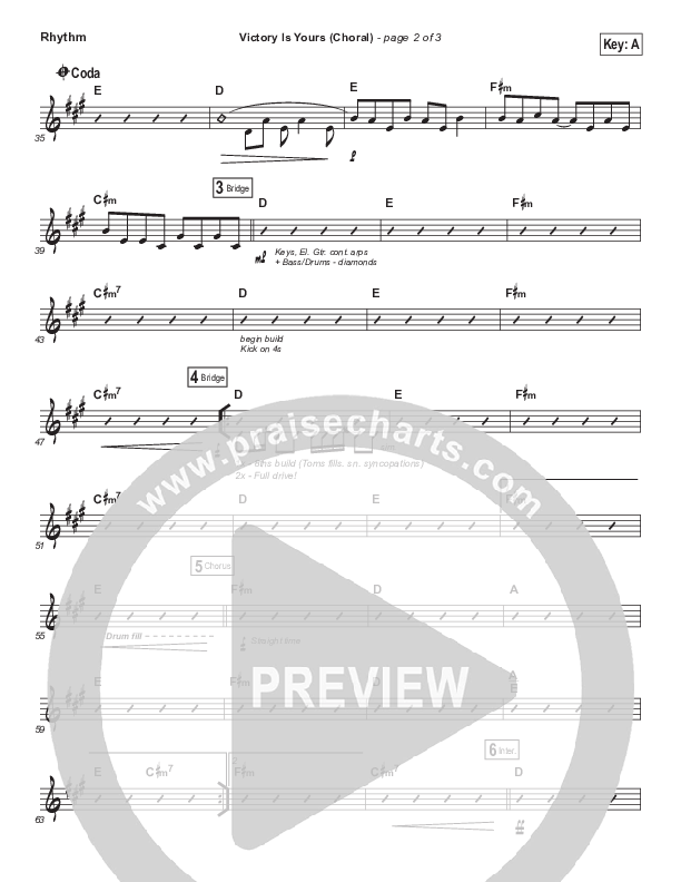 Victory Is Yours (Choral Anthem SATB) Rhythm Chart (Bethel Music / Bethany Wohrle / Arr. Luke Gambill)