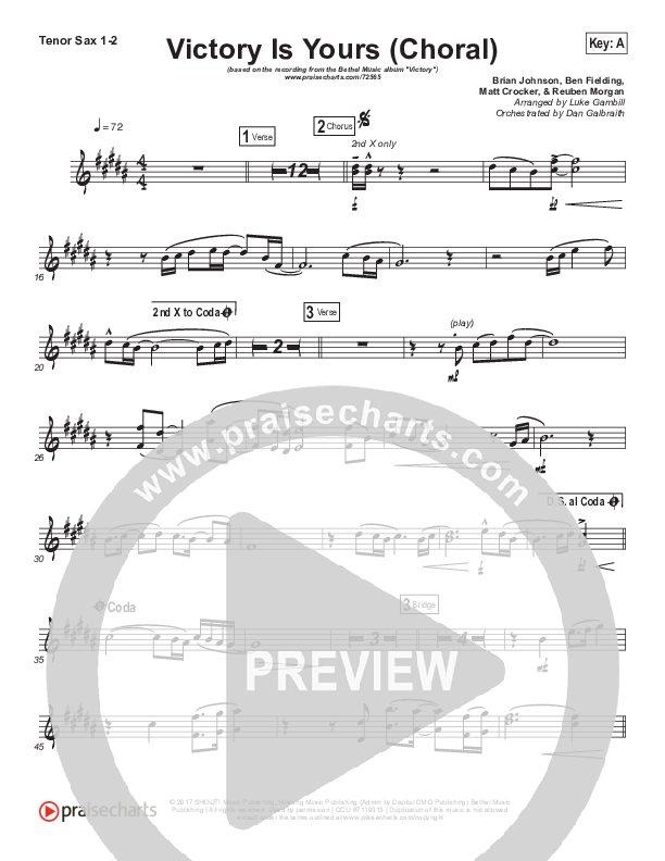 Victory Is Yours (Choral Anthem SATB) Tenor Sax 1/2 (Bethel Music / Bethany Wohrle / Arr. Luke Gambill)