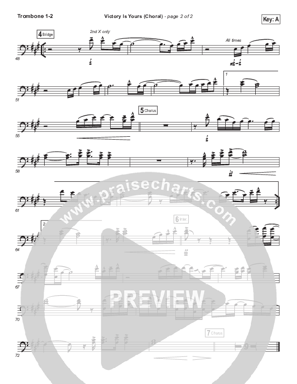 Victory Is Yours (Choral Anthem SATB) Trombone 1/2 (Bethel Music / Bethany Wohrle / Arr. Luke Gambill)