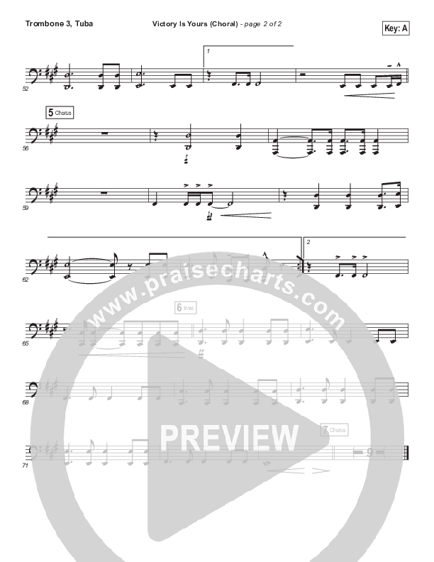 Victory Is Yours (Choral Anthem SATB) Trombone 3/Tuba (Bethel Music / Bethany Wohrle / Arr. Luke Gambill)