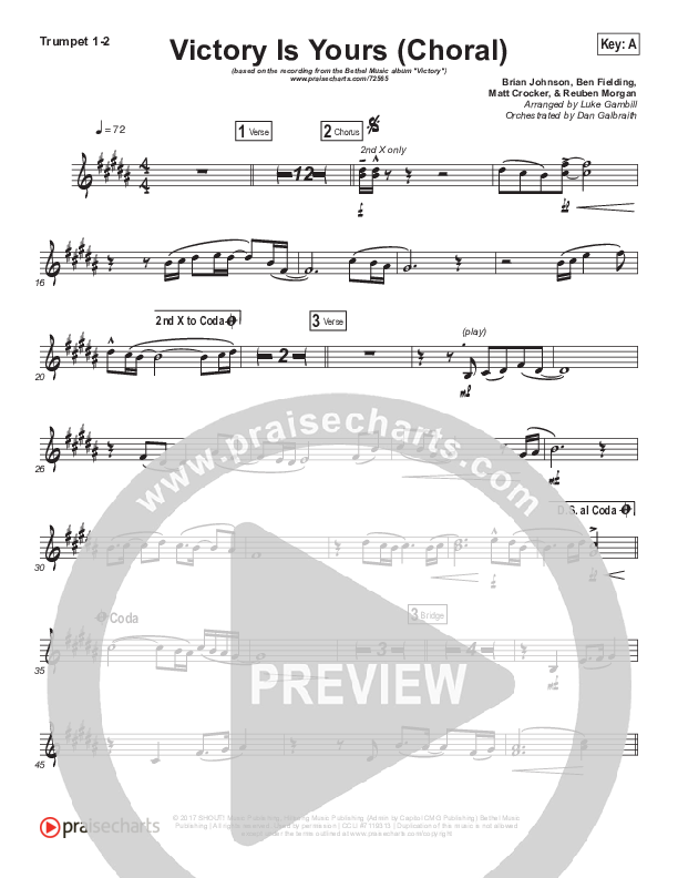 Victory Is Yours (Choral Anthem SATB) Trumpet 1,2 (Bethel Music / Bethany Wohrle / Arr. Luke Gambill)