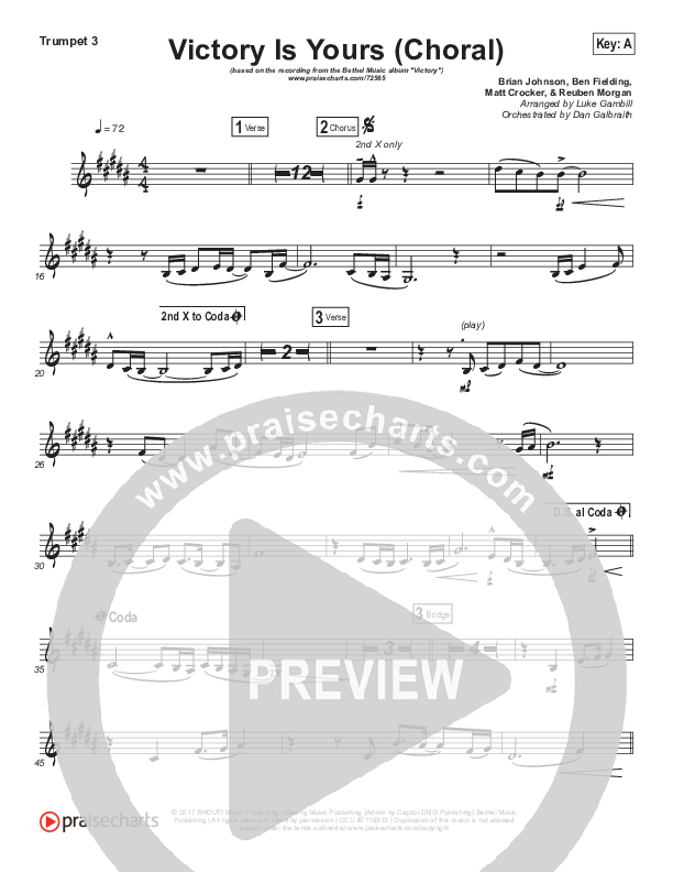 Victory Is Yours (Choral Anthem SATB) Trumpet 3 (Bethel Music / Bethany Wohrle / Arr. Luke Gambill)