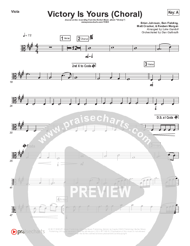 Victory Is Yours (Choral Anthem SATB) Viola (Bethel Music / Bethany Wohrle / Arr. Luke Gambill)