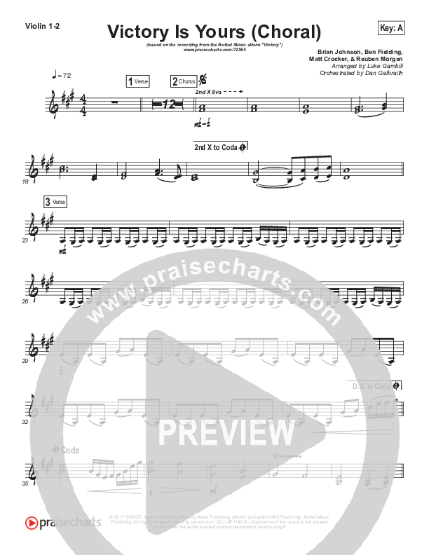 Victory Is Yours (Choral Anthem SATB) Violin 1/2 (Bethel Music / Bethany Wohrle / Arr. Luke Gambill)