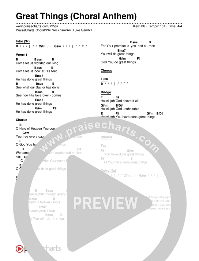 Great Things (Choral Anthem SATB) Chords & Lyrics (Phil Wickham / Arr. Luke Gambill)