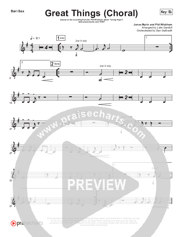Great Things (Choral Anthem SATB) Bari Sax (Phil Wickham / Arr. Luke Gambill)