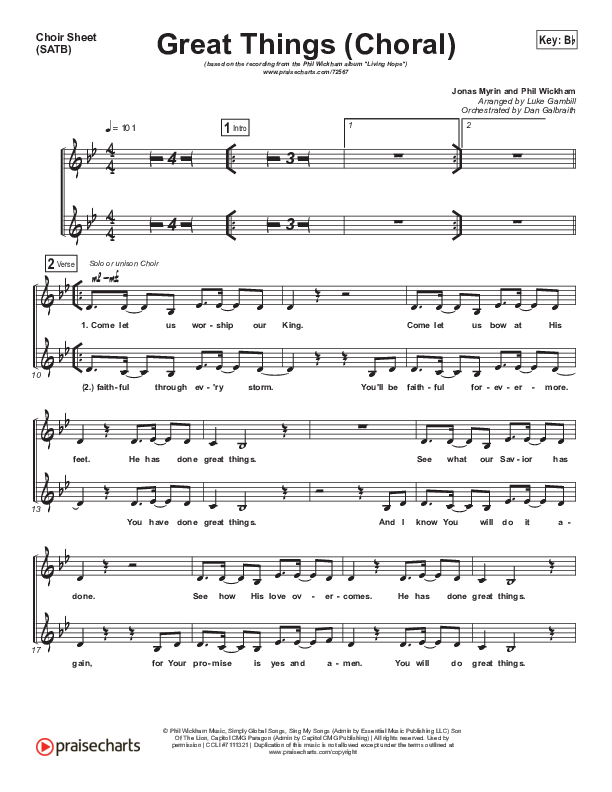 Great Things (Choral Anthem SATB) Choir Sheet (SATB) (Phil Wickham / Arr. Luke Gambill)