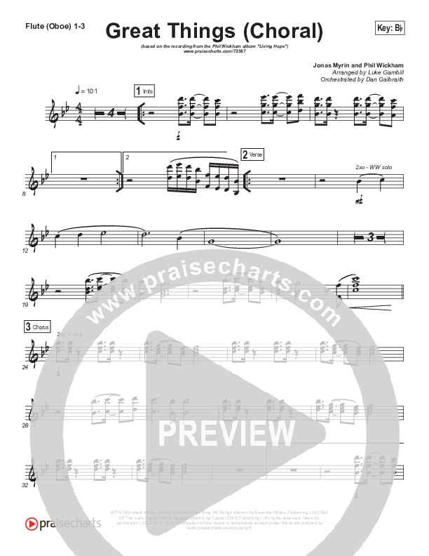 Great Things (Choral Anthem SATB) Flute/Oboe 1/2/3 (Phil Wickham / Arr. Luke Gambill)
