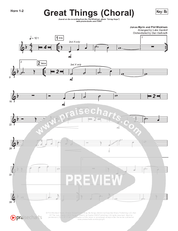 Great Things (Choral Anthem SATB) French Horn 1/2 (Phil Wickham / Arr. Luke Gambill)