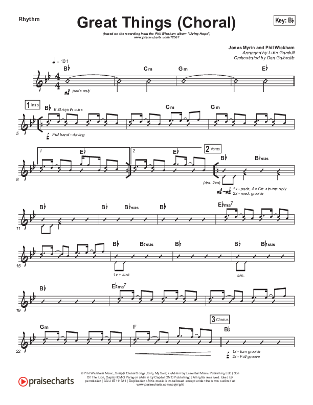 Great Things (Choral Anthem SATB) Rhythm Chart (Phil Wickham / Arr. Luke Gambill)