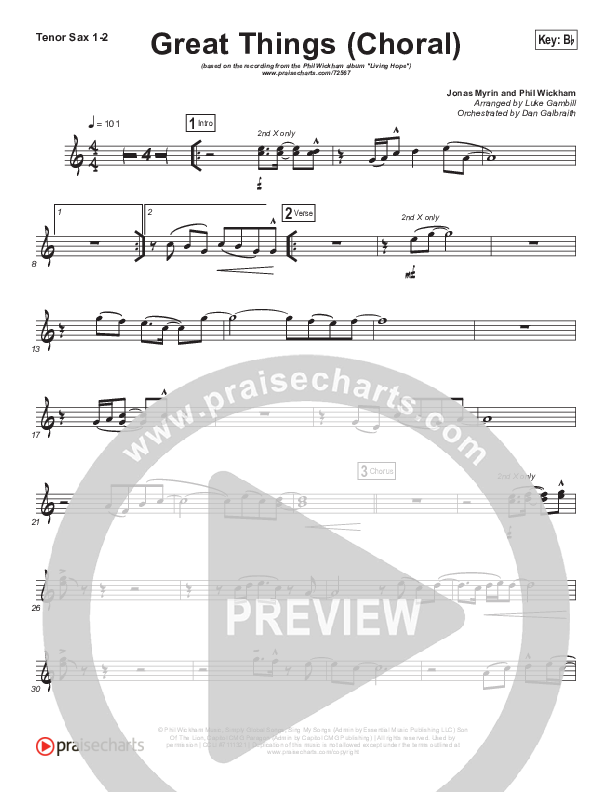 Great Things (Choral Anthem SATB) Tenor Sax 1/2 (Phil Wickham / Arr. Luke Gambill)