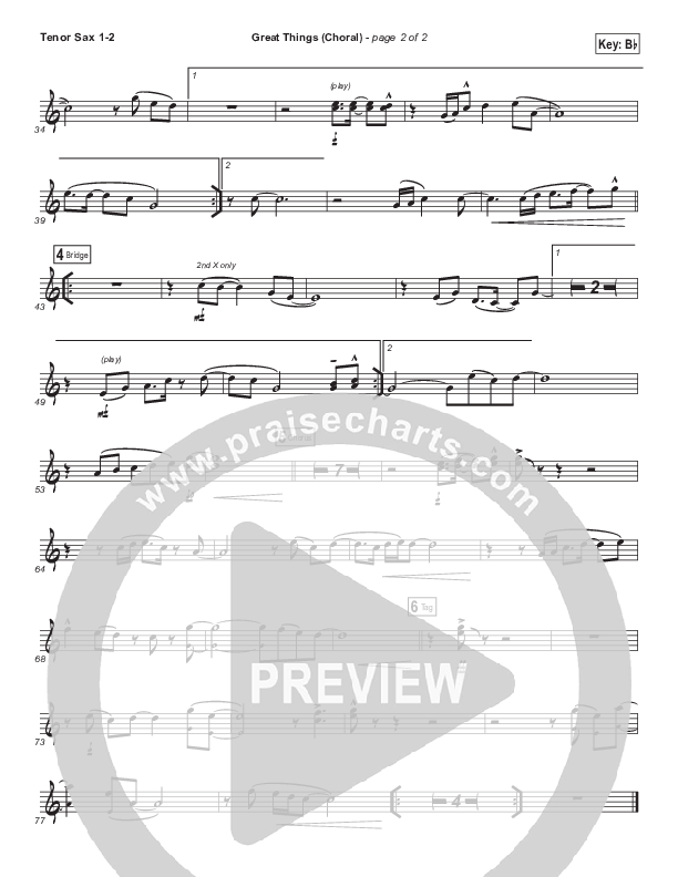 Great Things (Choral Anthem SATB) Tenor Sax 1/2 (Phil Wickham / Arr. Luke Gambill)