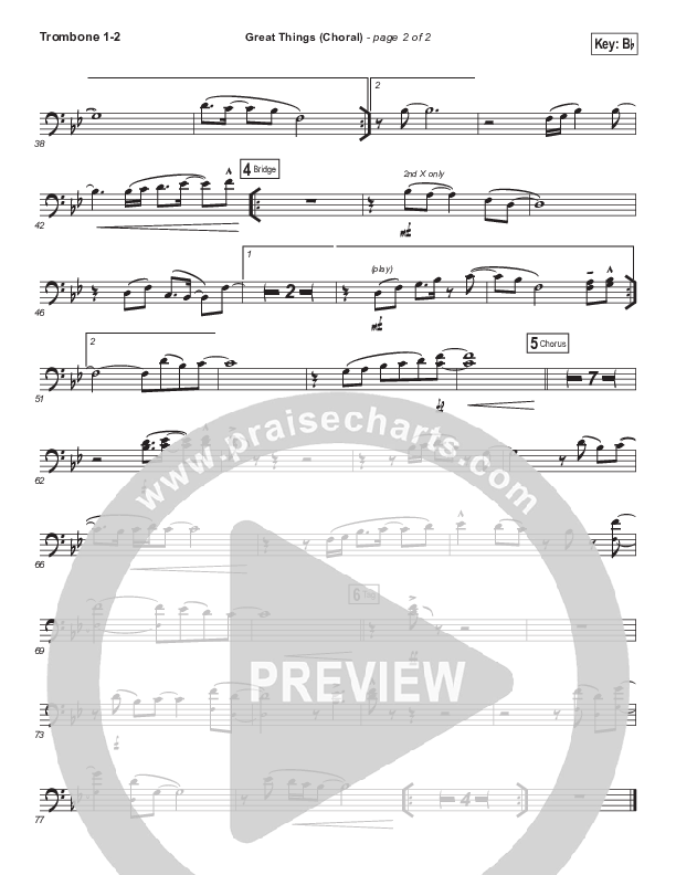 Great Things (Choral Anthem SATB) Trombone 1/2 (Phil Wickham / Arr. Luke Gambill)