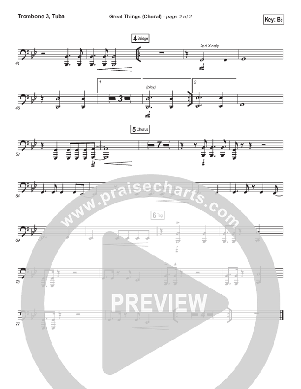 Great Things (Choral Anthem SATB) Trombone 3/Tuba (Phil Wickham / Arr. Luke Gambill)