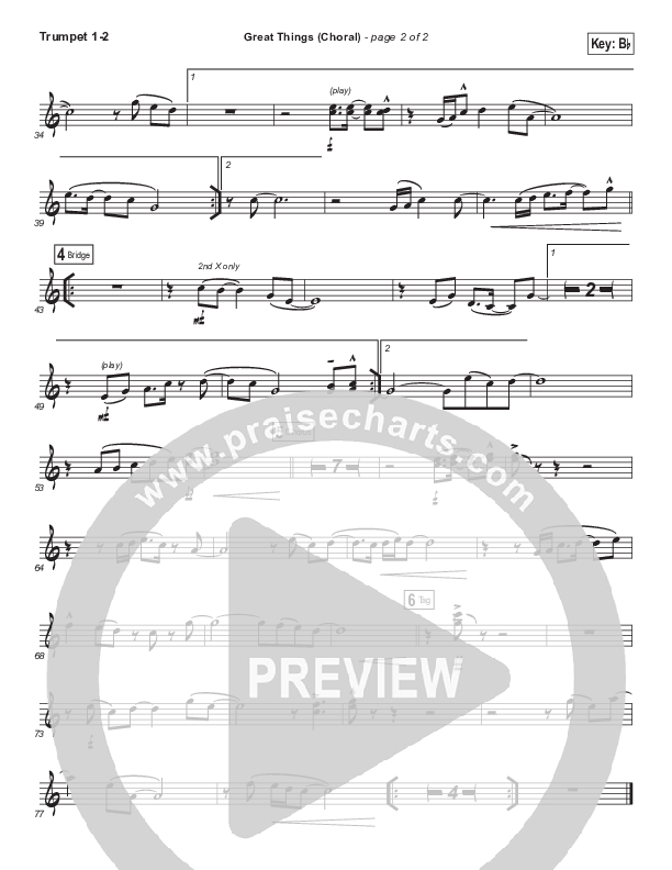 Great Things (Choral Anthem SATB) Trumpet 1,2 (Phil Wickham / Arr. Luke Gambill)