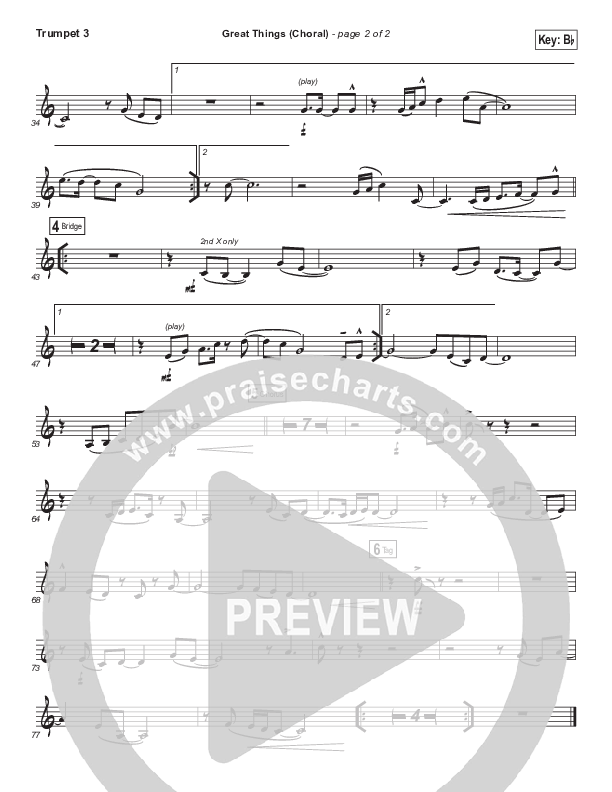 Great Things (Choral Anthem SATB) Trumpet 3 (Phil Wickham / Arr. Luke Gambill)