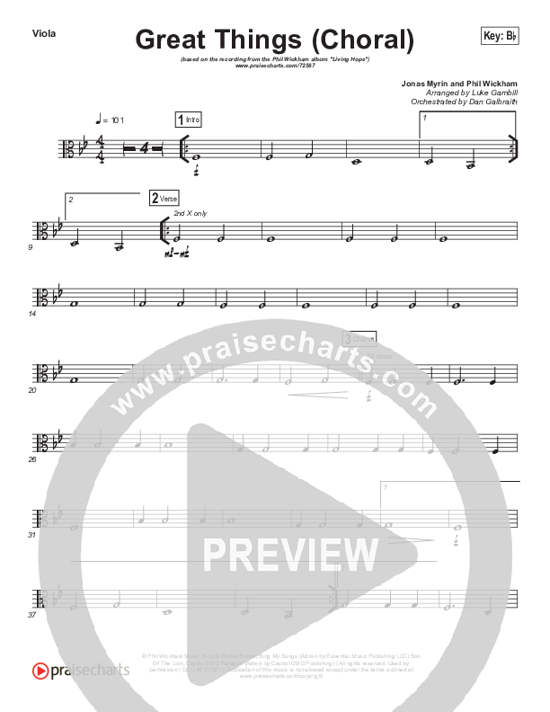 Great Things (Choral Anthem SATB) Viola (Phil Wickham / Arr. Luke Gambill)