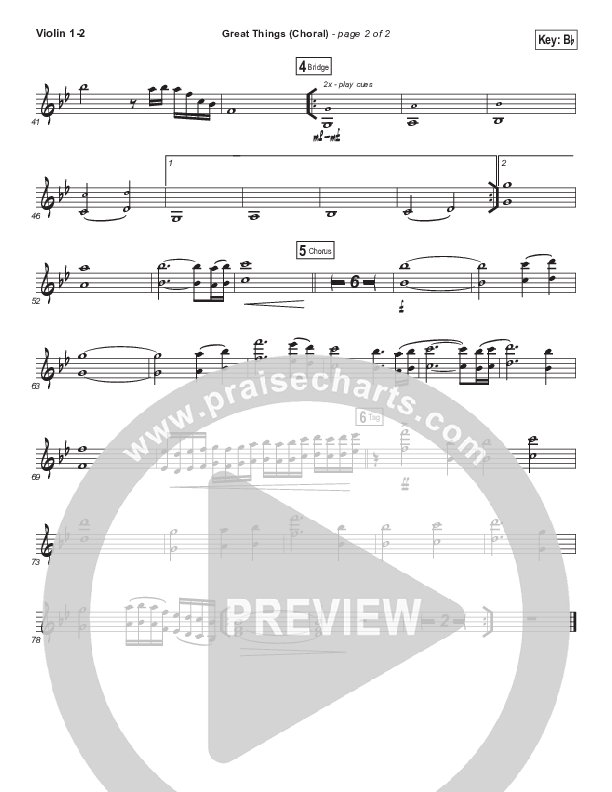 Great Things (Choral Anthem SATB) Violin 1/2 (Phil Wickham / Arr. Luke Gambill)