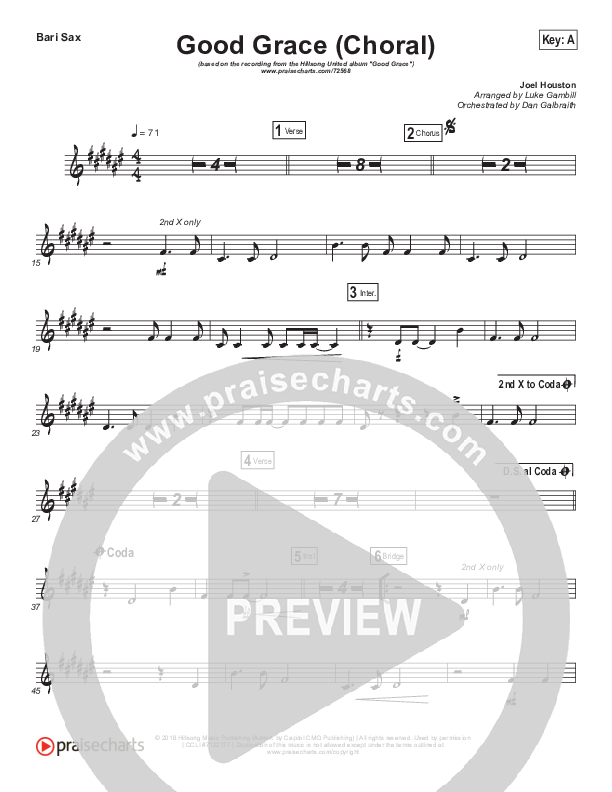 Good Grace (Choral Anthem SATB) Bari Sax (Hillsong UNITED / Joel Houston / Arr. Luke Gambill)