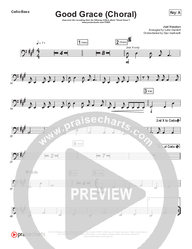 Good Grace (Choral Anthem SATB) Cello/Bass (Hillsong UNITED / Joel Houston / Arr. Luke Gambill)