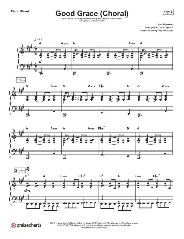Good Grace (Choral Anthem SATB) Piano Sheet (Hillsong UNITED / Joel Houston / Arr. Luke Gambill)