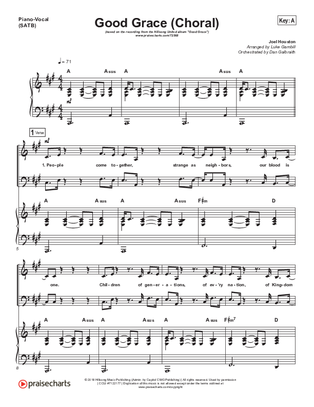 Good Grace (Choral Anthem SATB) Piano/Vocal Pack (Hillsong UNITED / Joel Houston / Arr. Luke Gambill)
