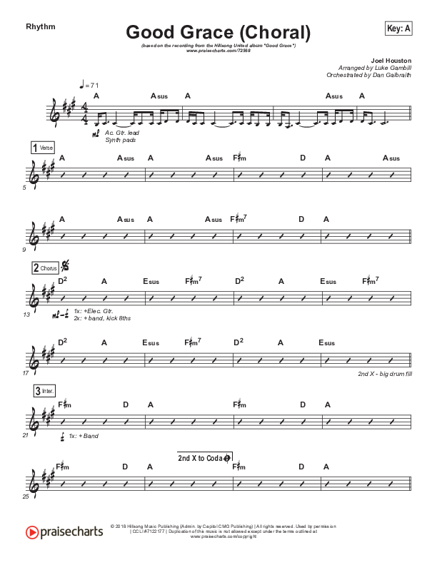 Good Grace (Choral Anthem SATB) Rhythm Chart (Hillsong UNITED / Joel Houston / Arr. Luke Gambill)