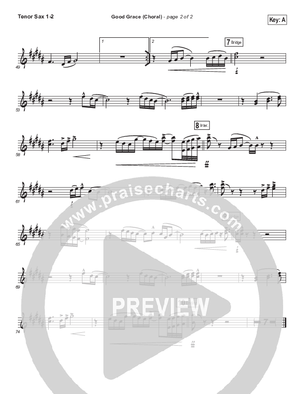 Good Grace (Choral Anthem SATB) Tenor Sax 1/2 (Hillsong UNITED / Joel Houston / Arr. Luke Gambill)