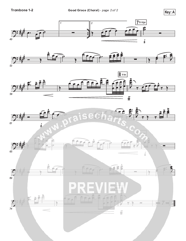 Good Grace (Choral Anthem SATB) Trombone 1/2 (Hillsong UNITED / Joel Houston / Arr. Luke Gambill)