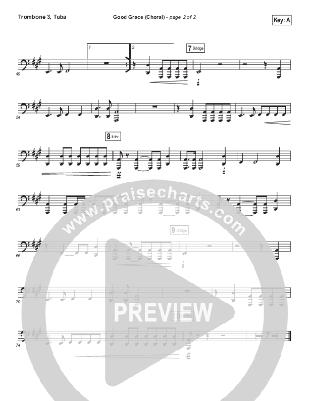 Good Grace (Choral Anthem SATB) Trombone 3/Tuba (Hillsong UNITED / Joel Houston / Arr. Luke Gambill)