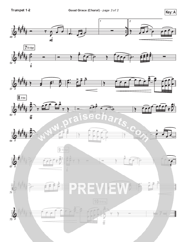 Good Grace (Choral Anthem SATB) Trumpet 1,2 (Hillsong UNITED / Joel Houston / Arr. Luke Gambill)