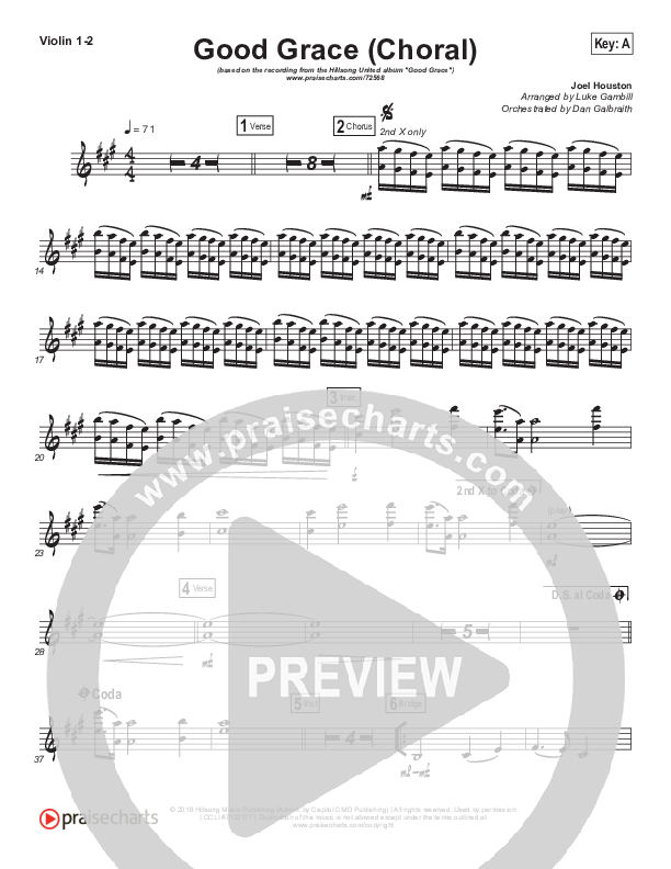Good Grace (Choral Anthem SATB) Violin 1/2 (Hillsong UNITED / Joel Houston / Arr. Luke Gambill)