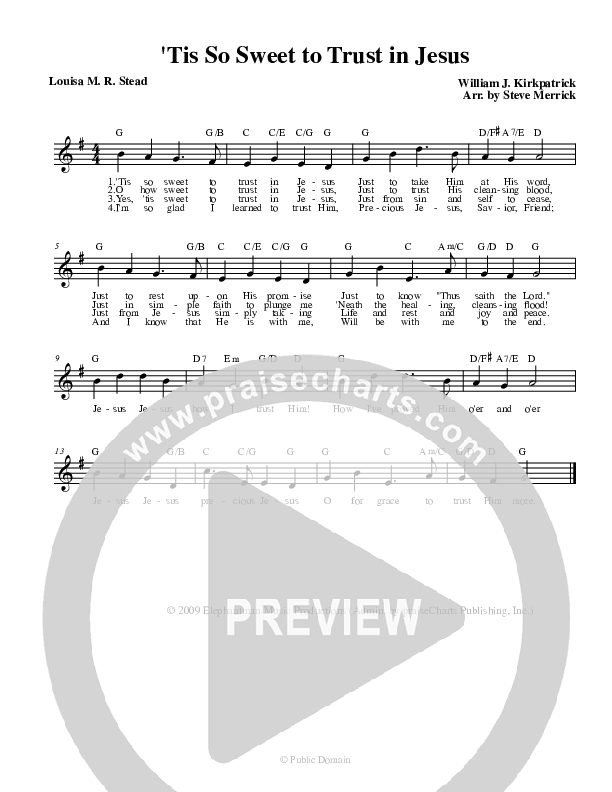 Tis So Sweet To Trust In Jesus Lead Sheet (Stephen Merrick)