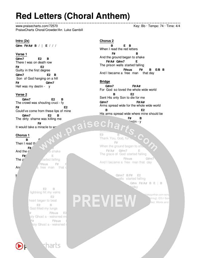 Red Letters (Choral Anthem SATB) Chords & Lyrics (Crowder / Arr. Luke Gambill)