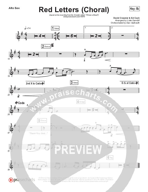 Red Letters (Choral Anthem SATB) Alto Sax (Crowder / Arr. Luke Gambill)