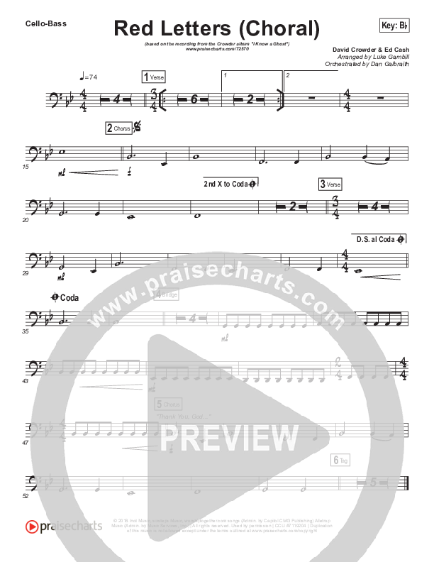 Red Letters (Choral Anthem SATB) Cello/Bass (Crowder / Arr. Luke Gambill)
