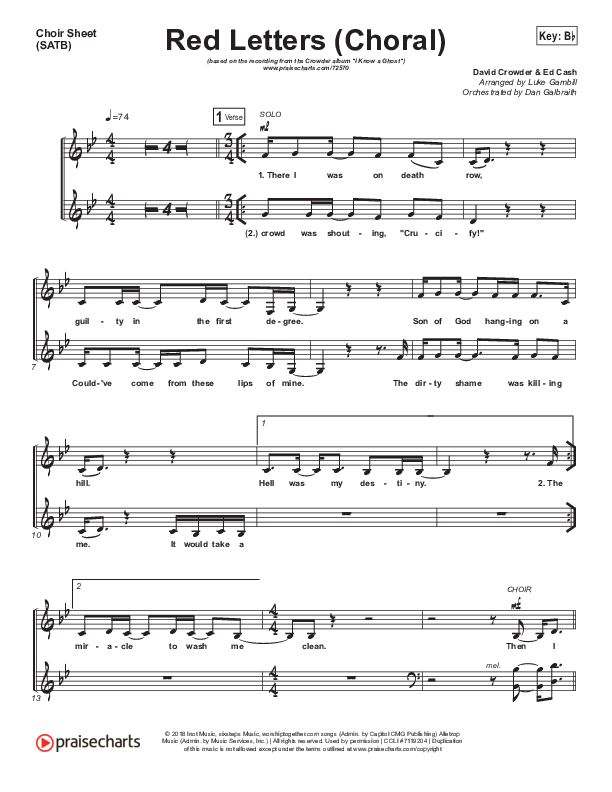 Red Letters (Choral Anthem SATB) Choir Vocals (SATB) (Crowder / Arr. Luke Gambill)