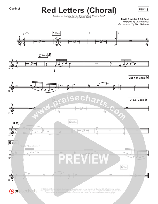 Red Letters (Choral Anthem SATB) Clarinet (Crowder / Arr. Luke Gambill)