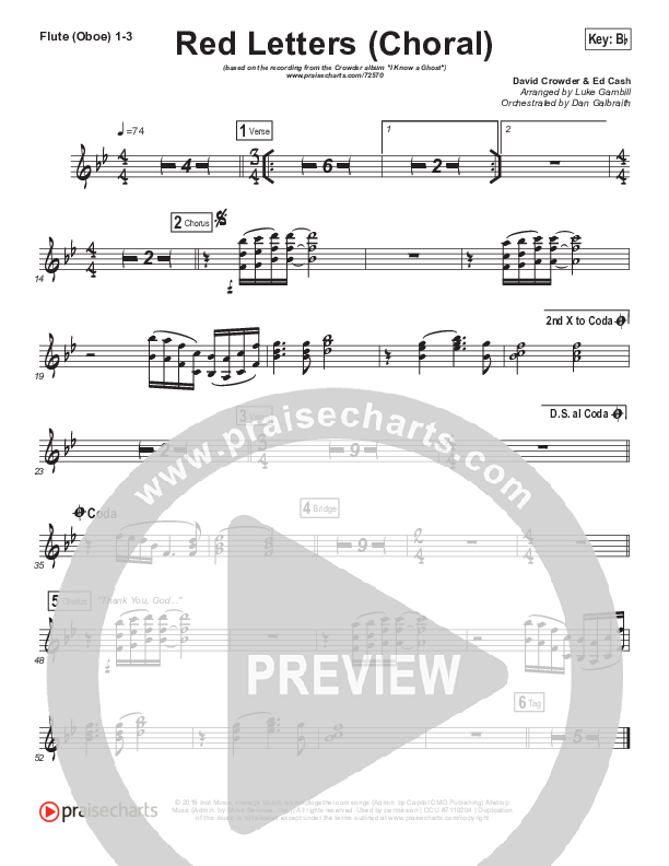 Red Letters (Choral Anthem SATB) Flute/Oboe 1/2/3 (Crowder / Arr. Luke Gambill)