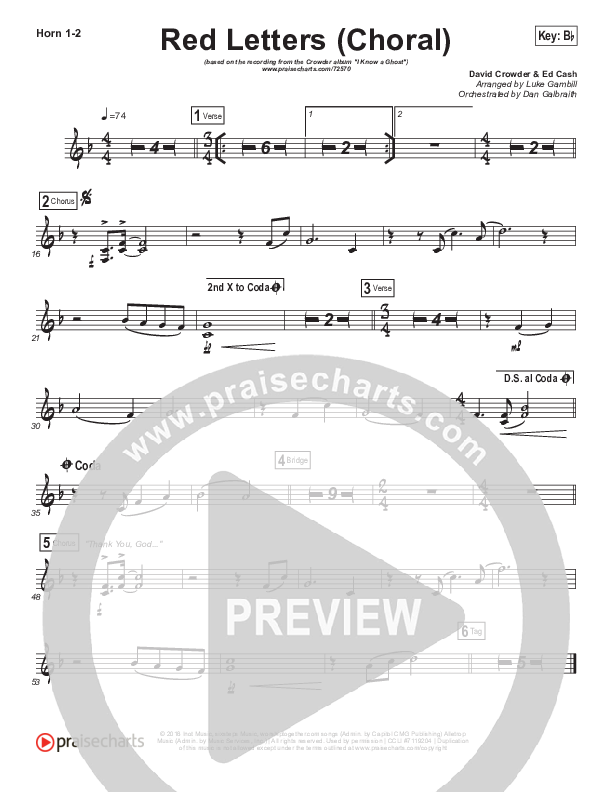 Red Letters (Choral Anthem SATB) French Horn 1/2 (Crowder / Arr. Luke Gambill)