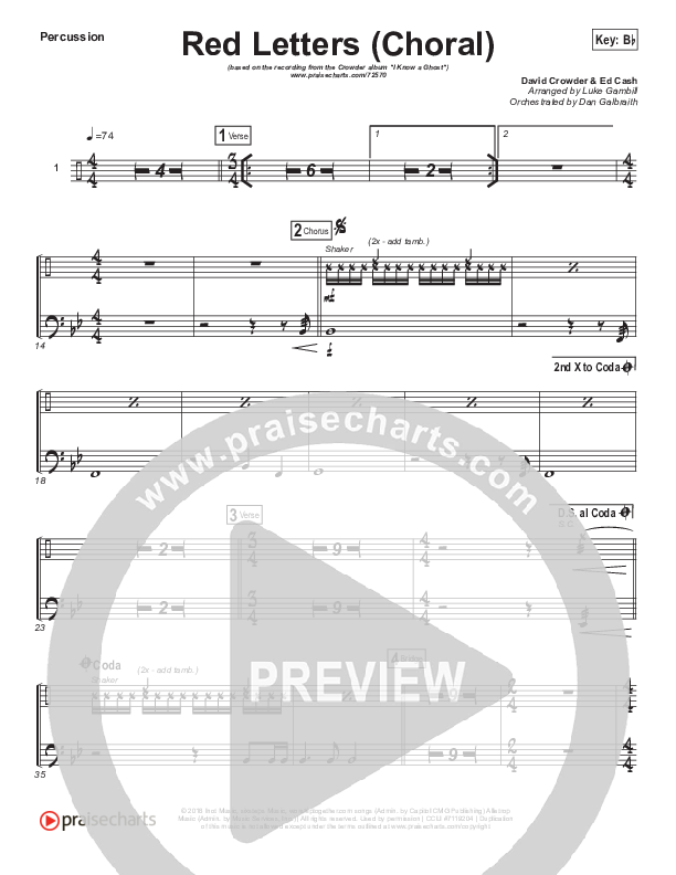 Red Letters (Choral Anthem SATB) Percussion (Crowder / Arr. Luke Gambill)