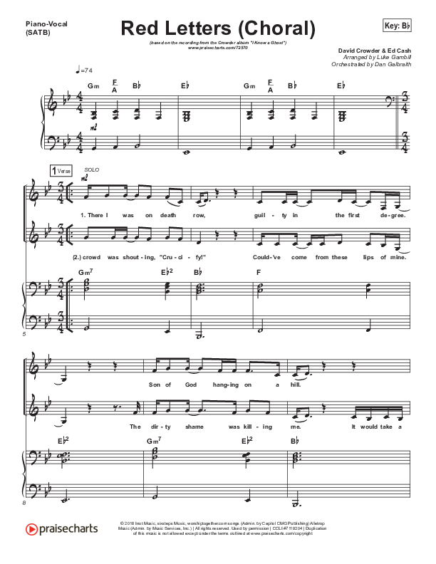 Red Letters (Choral Anthem SATB) Piano/Choir (SATB) (Crowder / Arr. Luke Gambill)