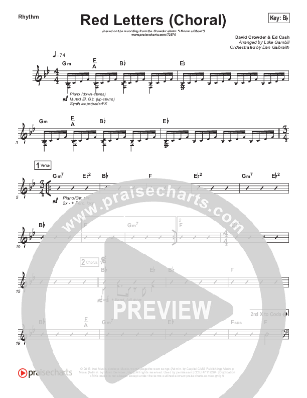 Red Letters (Choral Anthem SATB) Rhythm Chart (Crowder / Arr. Luke Gambill)