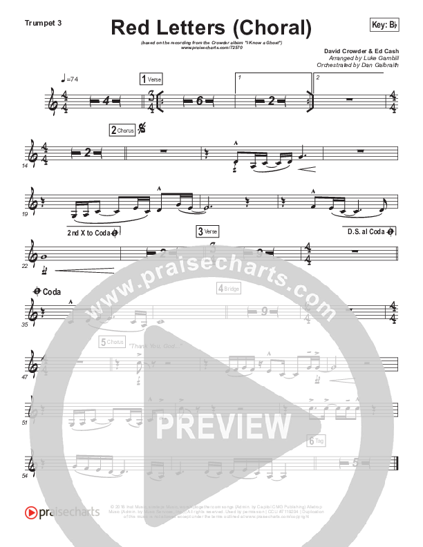 Red Letters (Choral Anthem SATB) Trumpet 3 (Crowder / Arr. Luke Gambill)