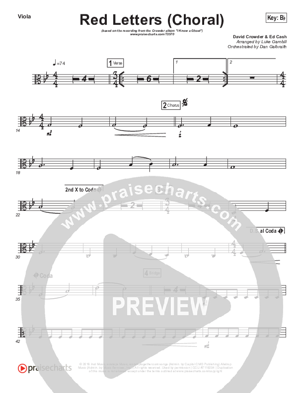 Red Letters (Choral Anthem SATB) Viola (Crowder / Arr. Luke Gambill)