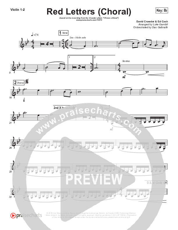 Red Letters (Choral Anthem SATB) Violin 1/2 (Crowder / Arr. Luke Gambill)