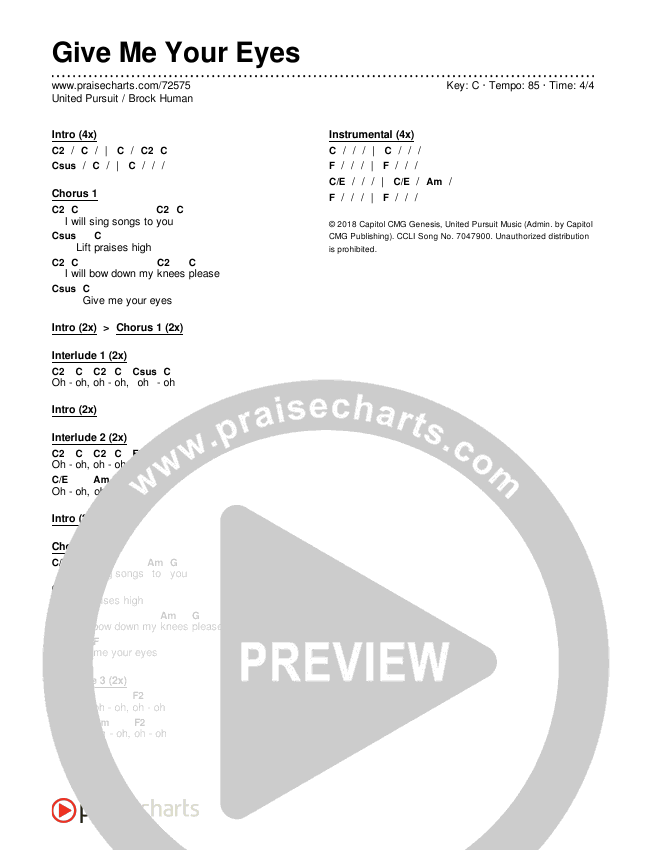 Give Me Your Eyes Chords & Lyrics (United Pursuit / Brock Human)