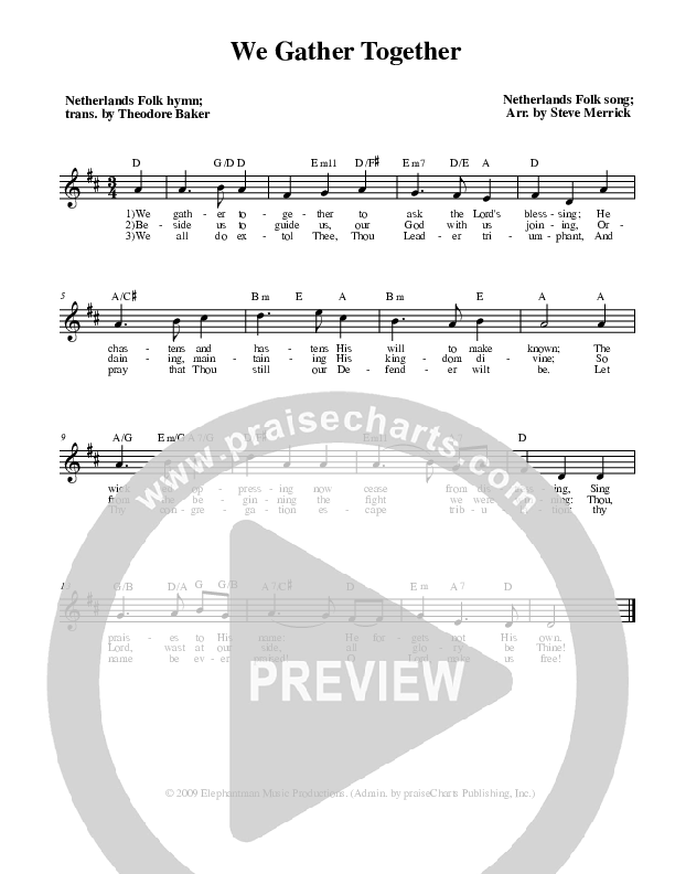 We Gather Together Lead Sheet (Stephen Merrick)