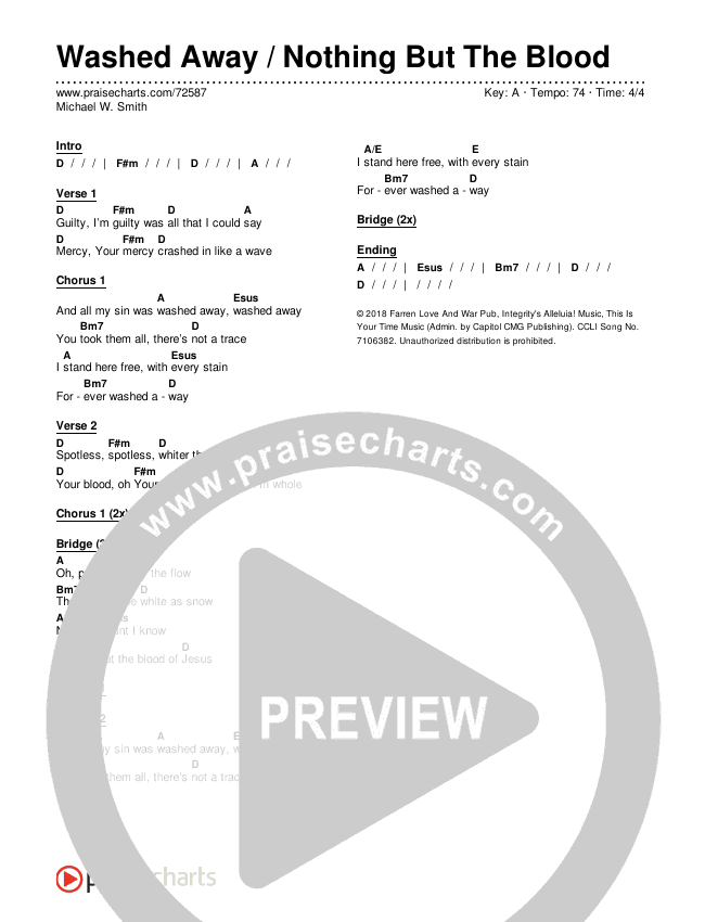 Washed Away / Nothing But The Blood Chords & Lyrics (Michael W. Smith)